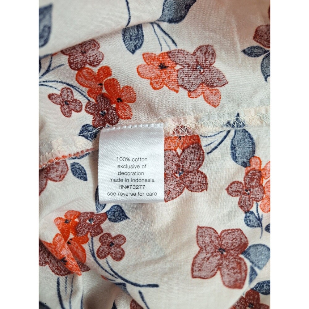 Elizabeth and James Floral Pintuck Cotton Blouse Orange Navy Cream Small - Picture 5 of 8